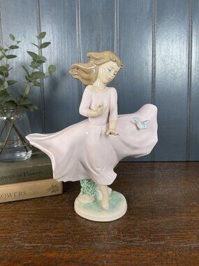 Vintage Lladró Joy of Life Figurine #6412, Porcelain Girl with Bluebird